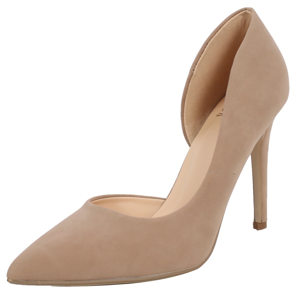 Taupe Pointed Toe Side Cut Out Dress Heel Pump